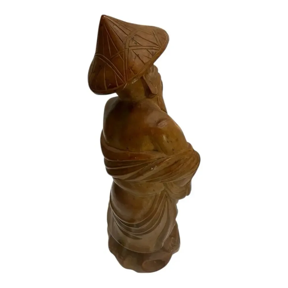 Vtg Hand Carved Wood Chinese Wise Old Man w/walking Stick Statue Figurine 10